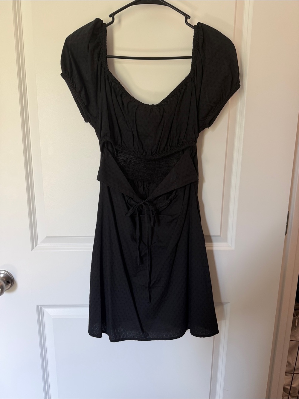 wild fable Black Short Sleeve Tie-Waist Mini Dress